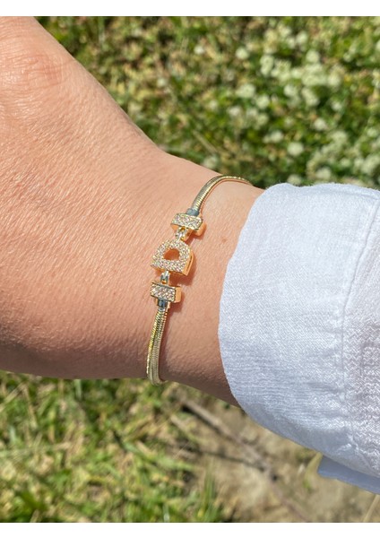 D Harfi Harf Bileklik Zirkon Taşlı Altın Renk indirimleri