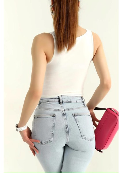 Ön Büzgülü V Yakalı Kalın Askı Crop Bluz