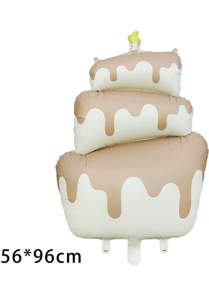Retro Krem Renkli 3 Katlı Yaş Pasta Folyo Balon 56X96 cm