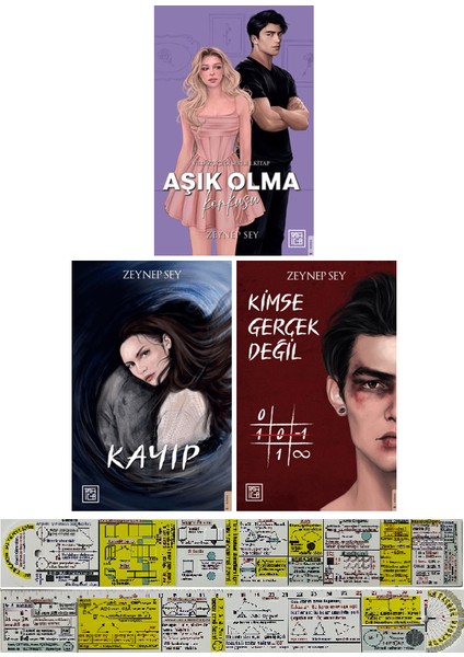 Zeynep Sey 3 Kitap Set (Ciltli) - Aşık Olma Korkusu - Kayıp - Kimse Gerçek Değil+Mat. Öğreten Cetvel