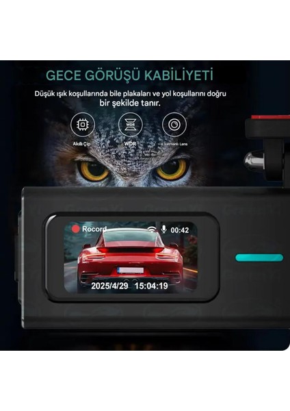 F8 4K UHD Araç Içi Kamera 128GB – Wi-Fi, Ir Gece Görüşü, App Kontrol Dashcam