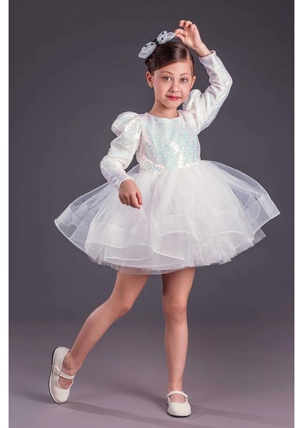 Uzun Kol Balerin Elbise Tütü Etek Pul Payetli