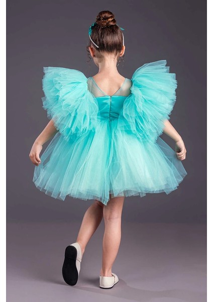 Kız Çocuk Abiye Elbise Inci Taçlı Tütü Etek Kabarık Kollu fiyatları