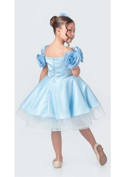 Kız Çocuk Abiye Elbise Gül Aksesuarlı Roze Slim Silüet Özel Günler İçin modelleri