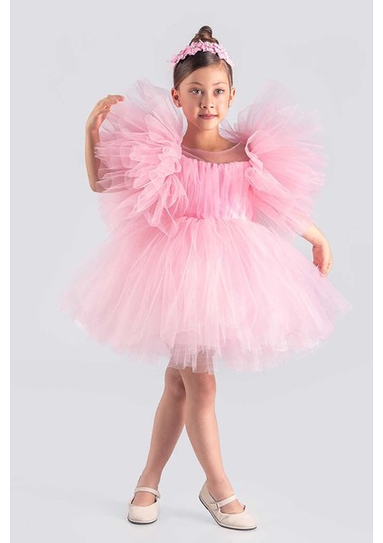 Kız Çocuk Abiye Elbise Inci Taçlı Tütü Etek Kabarık Kollu fiyatları