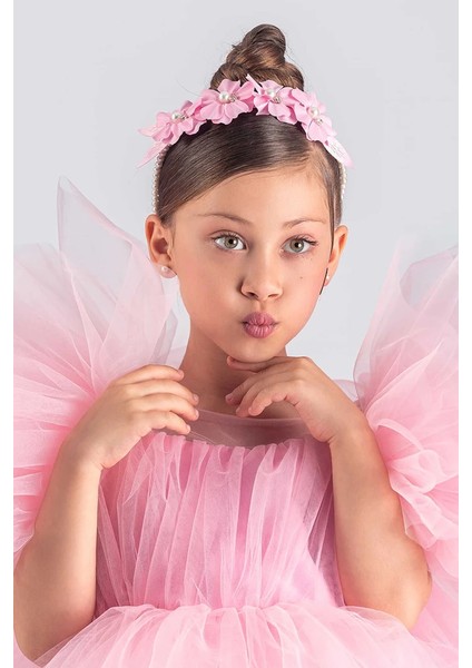 Kız Çocuk Abiye Elbise Inci Taçlı Tütü Etek Kabarık Kollu modelleri