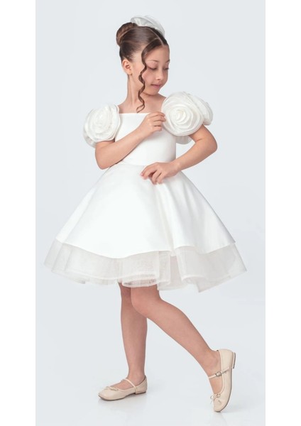 Gül Aksesuarlı Roze Kız Çocuk Abiye Elbise fiyatları