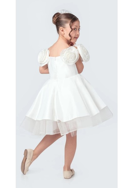 Gül Aksesuarlı Roze Kız Çocuk Abiye Elbise modelleri