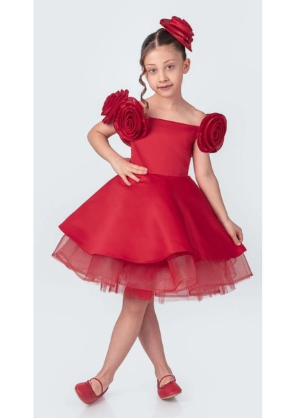 Gül Aksesuarlı Roze Kız Çocuk Abiye Elbise fiyatları