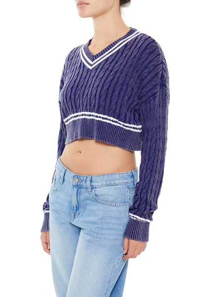 Çizgili Crop Kazak