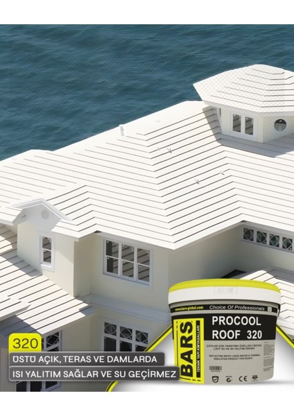 Isı ve Su Yalıtımlı Çatı Kaplama Boyası - Su Bazlı, Ultra Beyaz, Esnek, Procool Roof 320