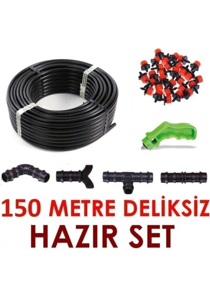 150 Metre Deliksiz Düz Damla Sulama Sistemi ve Ek Parçaları Damlama Borusu Hortumu
