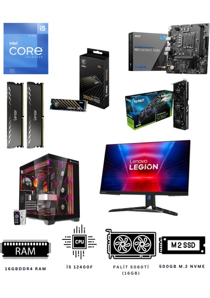 Virtual Raid 16X I512400F 16GB Ddr4 500GB Nvme Rtx 5060Tİ 27 Inç 165Hz Monitörlü Oyuncu Bilgisayarı