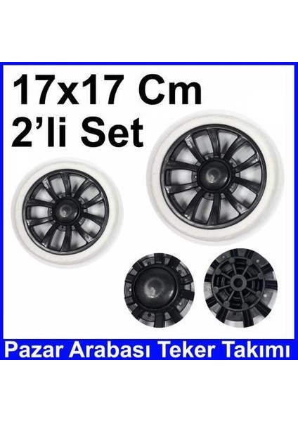 Pazar Arabası 17X17CM Teker Takımı Plastik Siyah Beyaz