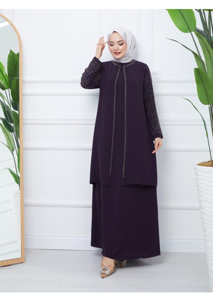 Kolu Taşlı Büyük Beden Anne Elbisesi modelleri