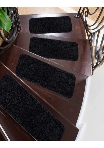%100 Doğal Lateks Kaymaz Tabanlı Yıkanabilir 1o Adet Merdiven Halısı Soft Shaggy 27X67 cm