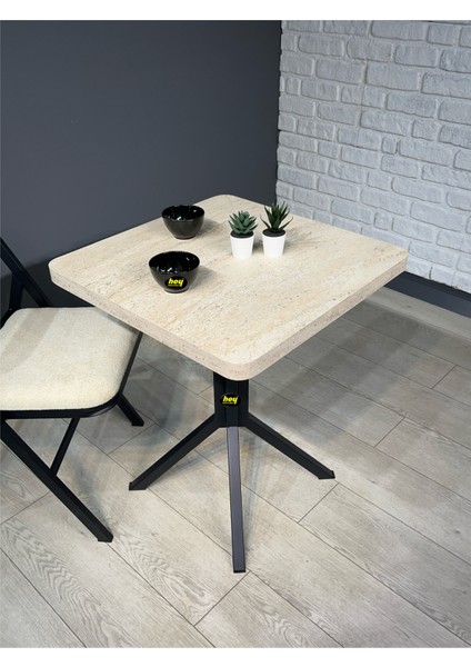 Zeren Traverten Kare Balkon Masası Mutfak Yemek Masası Siyah Ayak 60 cm fırsatları