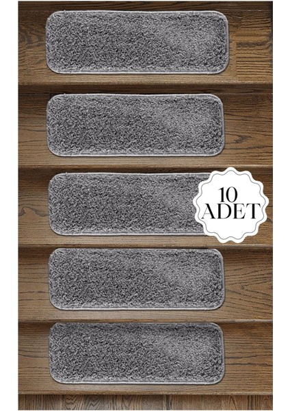%100 Doğal Lateks Kaymaz Tabanlı Yıkanabilir 1o Adet Merdiven Halısı Soft Shaggy 27X67 cm