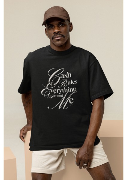 Cash Rules Everythıng Around Me Baskılı Bisiklet Yaka Pamuklu Oversıze Kalıp Erkek T-Sırt