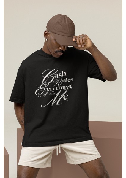 Cash Rules Everythıng Around Me Baskılı Bisiklet Yaka Pamuklu Oversıze Kalıp Erkek T-Sırt fiyatları