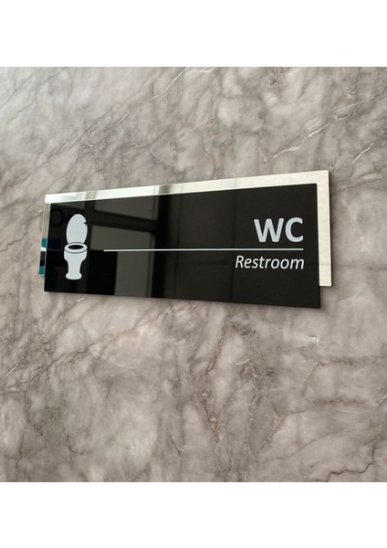 Silver Aynalı Parlak Siyah Seri Wc Tuvalet Kapı Isimliği Yönlendirme Levhası