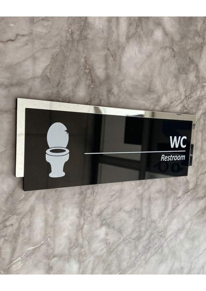 Silver Aynalı Parlak Siyah Seri Wc Tuvalet Kapı Isimliği Yönlendirme Levhası modelleri