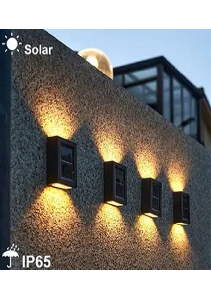 Solar Çift Taraflı Duvar Lambası Güneş Enerjili Aydınlatma Aplik Işık Gün Işığı 2 Adet Bahçe Lambası