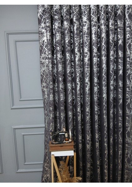 Füme Gri Silver Varak Parlak Bağcıklı Opart Kumaş 3kat Pileli Fon Perde