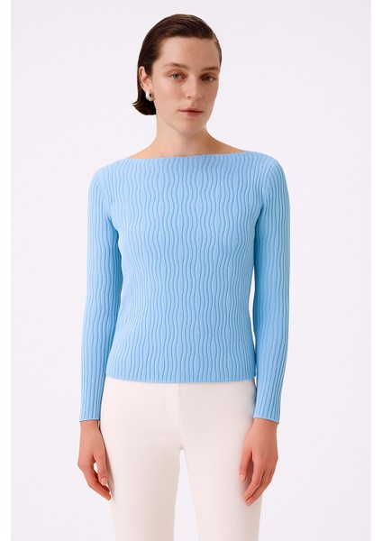 Bebe Mavi Kayık Yaka Kadın Kazak