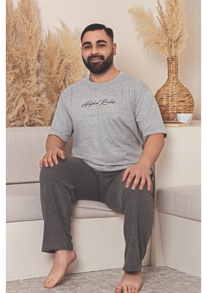 Büyük Beden Pamuklu Cepli Kısa Kollu Erkek Pijama Takımı