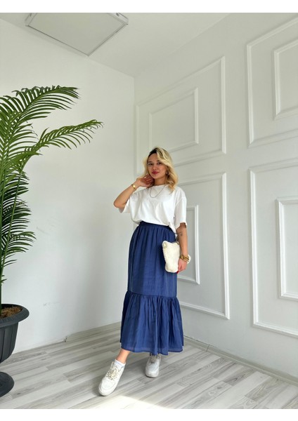 Kadın Lastikli Bel Detaylı Etek Indigo fiyatları