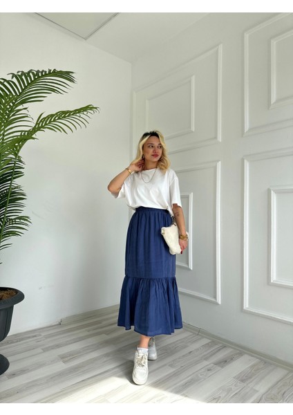 Kadın Lastikli Bel Detaylı Etek Indigo fırsatları