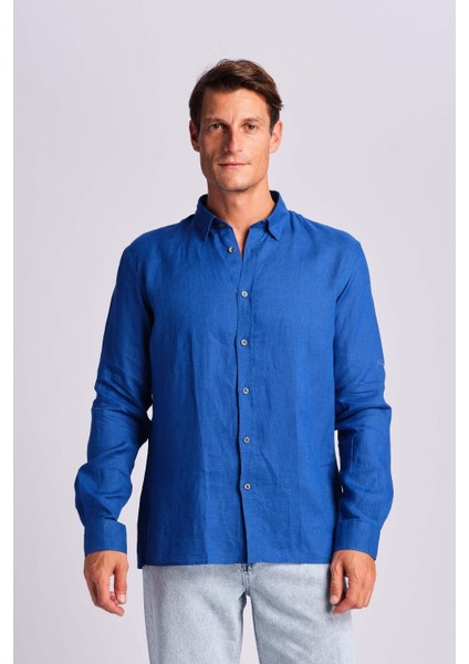 Ruck & Maul Erkek Keten Gömlek 24865-952 Surf Blue