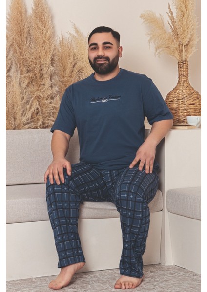 Büyük Beden Pamuklu Cepli Kısa Kollu Erkek Pijama Takımı