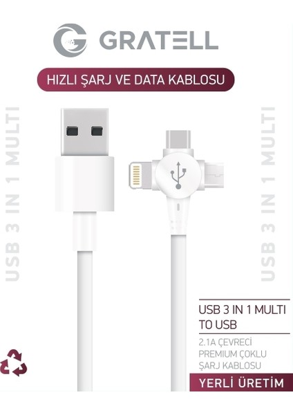 Type-C Hızlı Data ve Şarj Kablosu Beyaz Yerli Üretim