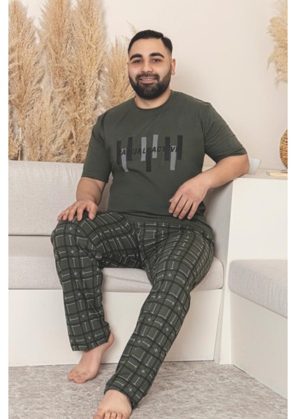 Büyük Beden Pamuklu Cepli Kısa Kollu Erkek Pijama Takımı
