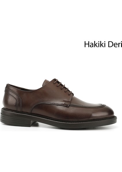 Erkek Kahverengi Bağcıklı Hakiki Deri Klasik Ayakkabı
