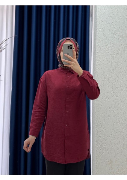 Sorique Önü Kısa Arkası Uzun Düz Çilek GÖMLEK-Zİ2137 Bordo