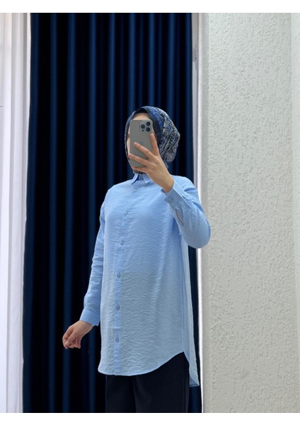 Sorique Önü Kısa Arkası Uzun Düz Çilek GÖMLEK-Zİ2137 Mavi