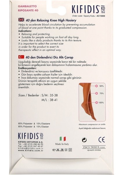 40 Den. 8-10 Mmhg Diz Altı Çorabı