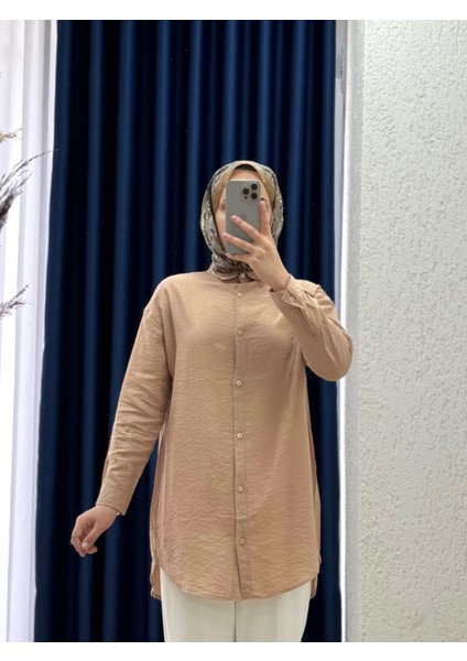 Sorique Önü Kısa Arkası Uzun Düz Çilek GÖMLEK-Zİ2137 Vizon