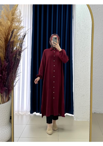 Treva Önü Metal Düğmeli Yanı Yırtmaçlı TUNIK-FA876 Bordo