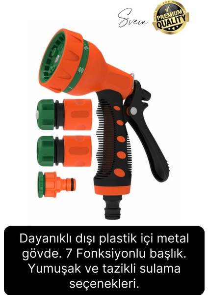 7 Fonksiyonlu Adaptörlü Yüksek Basınçlı Kopmaz Sulama Tabancası Bahçe Araba Yıkama Tazikli