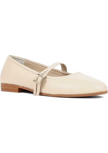 Kadın Bej Çift Bantlı Deri Babet modelleri