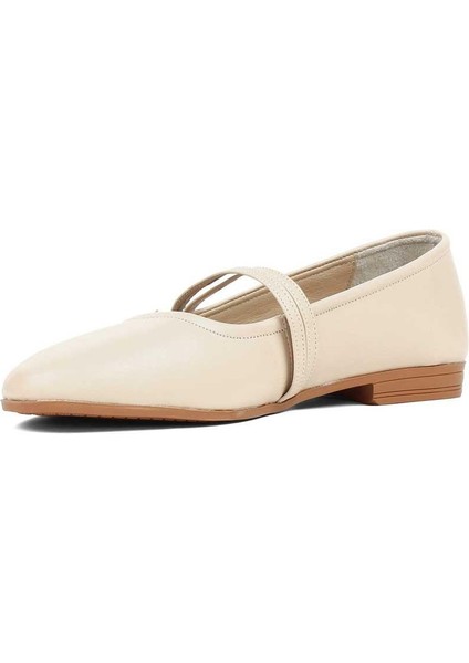 Kadın Bej Çift Bantlı Deri Babet fırsatları