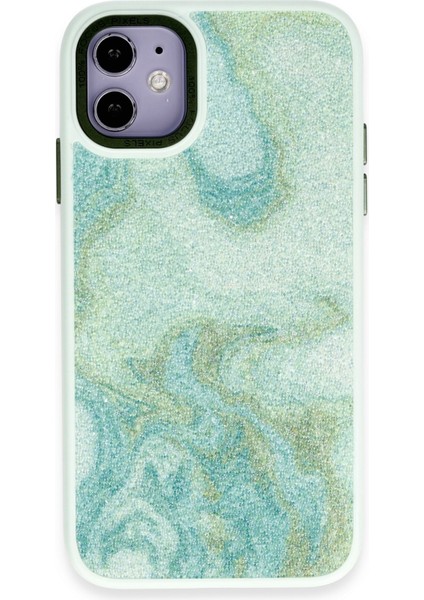 Iphone 12 Kılıf Moda Simli Kapak - Yeşil Bstmy