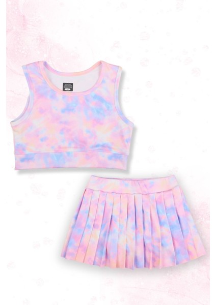 Batik Desenli Şort Etekli Crop Kız Çocuk Sporcu Takım