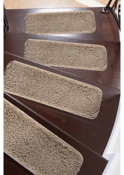 %100 Doğal Lateks Kaymaz Tabanlı Yıkanabilir 1 Adet Merdiven Halısı Soft Shaggy 27X67 cm / 1 Adet