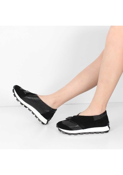 Kadın Siyah Süet Siyah Deri Sneaker