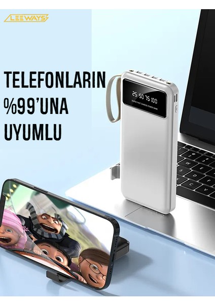 10000 Mah Göstergeli Kendinden Usb'li Powerbank Taşınabilir Şarj Cihazı